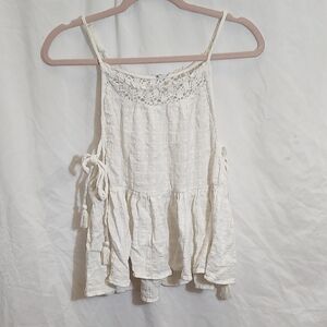 Aerie White Textured Camisole with Tassel Details
